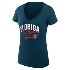 NHL  Florida Panthers G-III 4Her by Carl Banks Women's Super-Slim Fit Lightweight Filigree Logo V-Neck T-Shirt – Navy
