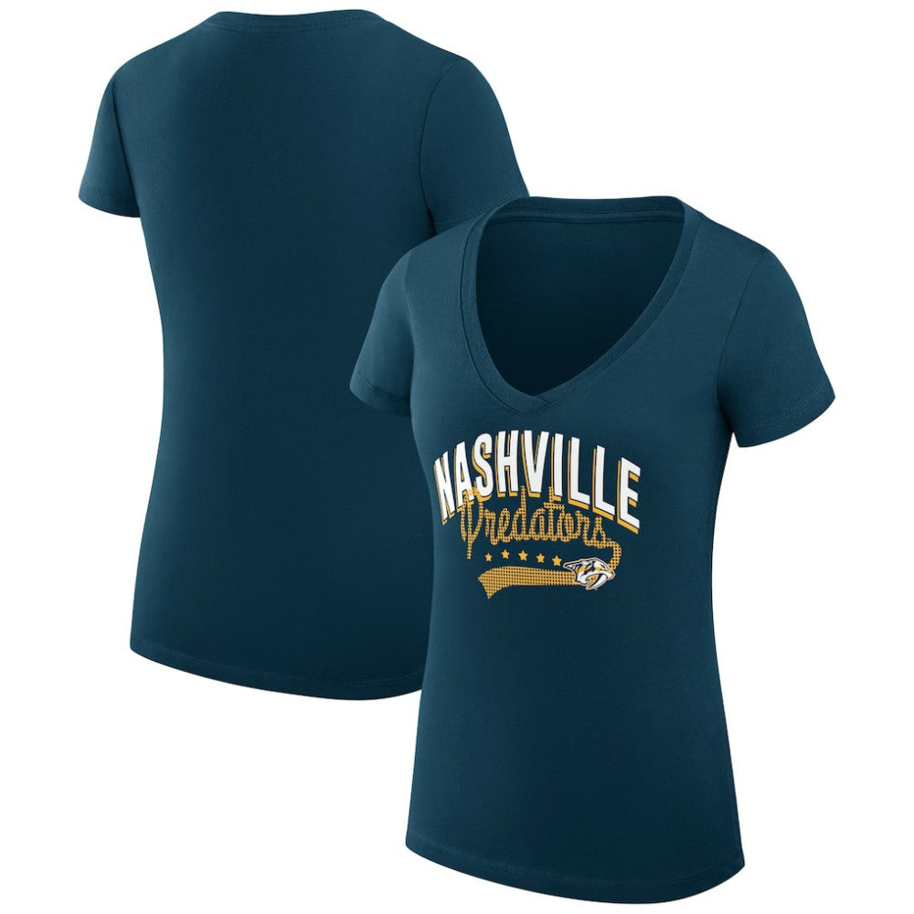NHL  Nashville Predators G-III 4Her by Carl Banks Women's Super-Slim Fit Lightweight Filigree Logo V-Neck T-Shirt – Navy