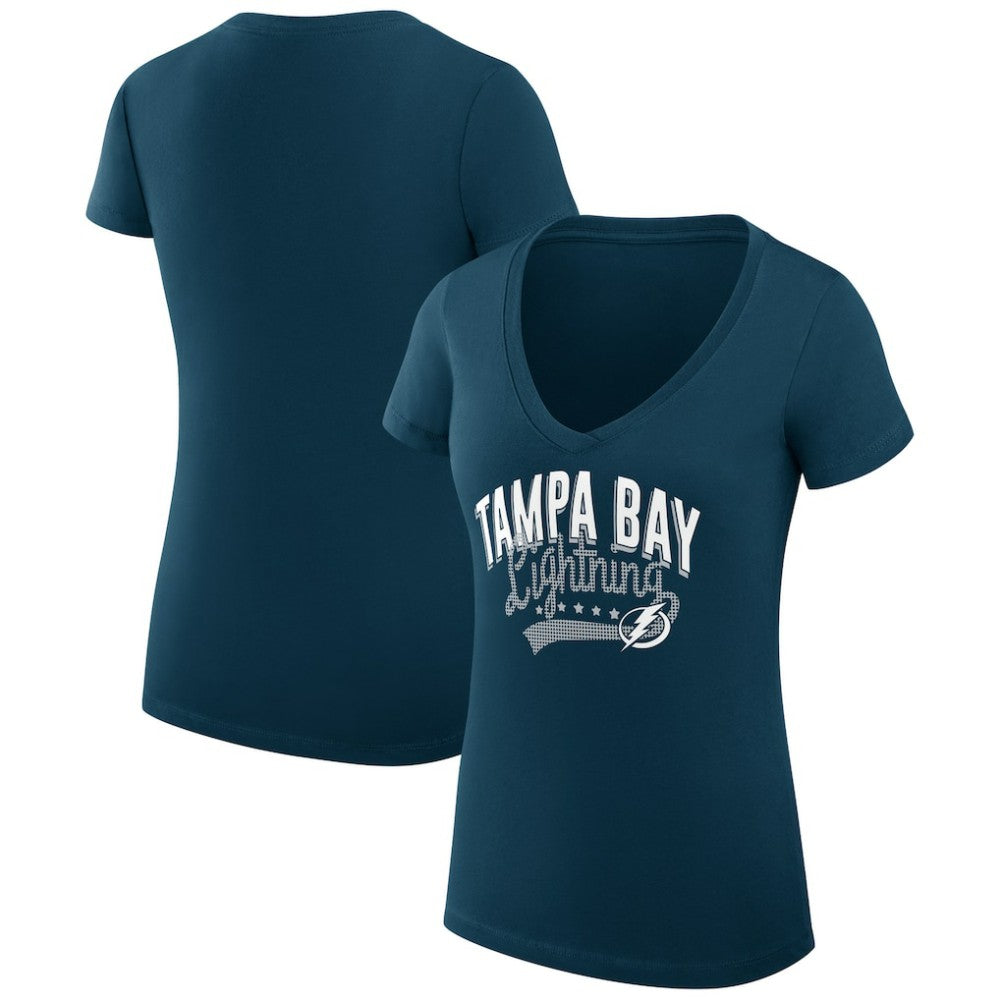 NHL  Tampa Bay Lightning G-III 4Her by Carl Banks Women's Super-Slim Fit Lightweight Filigree Logo V-Neck T-Shirt – Navy