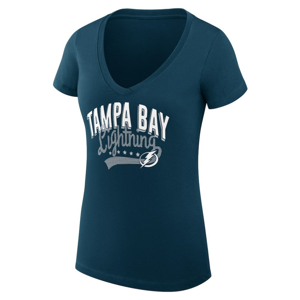 NHL  Tampa Bay Lightning G-III 4Her by Carl Banks Women's Super-Slim Fit Lightweight Filigree Logo V-Neck T-Shirt – Navy