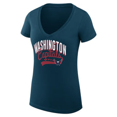 NHL  Washington Capitals G-III 4Her by Carl Banks Women's Super-Slim Fit Lightweight Filigree Logo V-Neck T-Shirt – Navy
