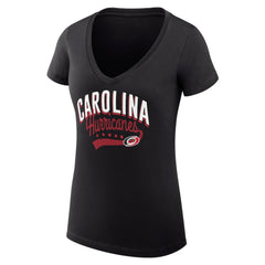 NHL  Carolina Hurricanes G-III 4Her by Carl Banks Women's Super-Slim Fit Lightweight Filigree Logo V-Neck T-Shirt – Black
