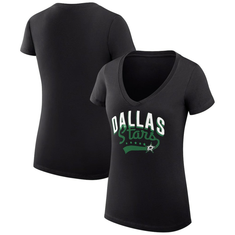 NHL  Dallas Stars G-III 4Her by Carl Banks Women's Super-Slim Fit Lightweight Filigree Logo V-Neck T-Shirt – Black