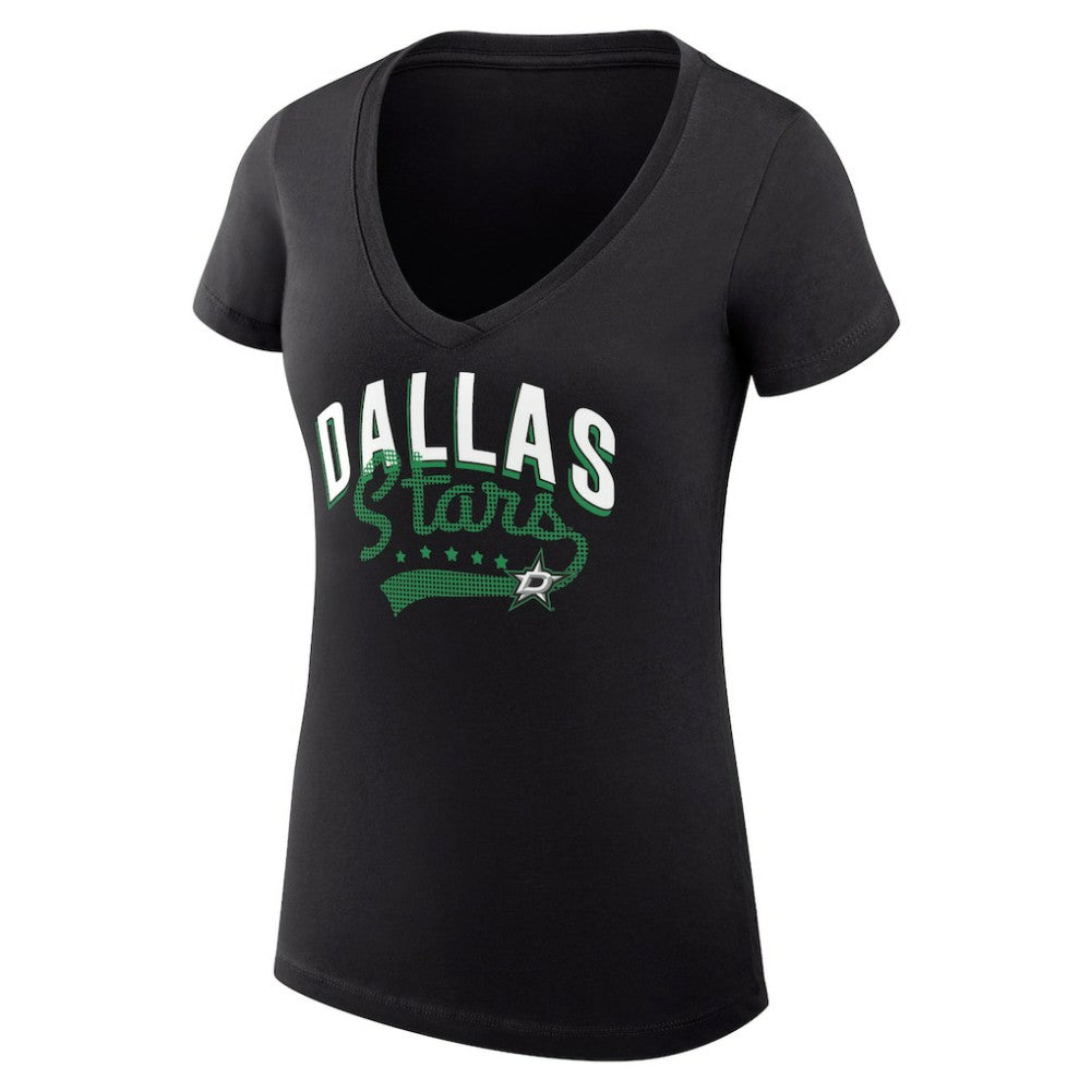 NHL  Dallas Stars G-III 4Her by Carl Banks Women's Super-Slim Fit Lightweight Filigree Logo V-Neck T-Shirt – Black