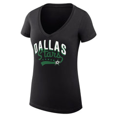 NHL  Dallas Stars G-III 4Her by Carl Banks Women's Super-Slim Fit Lightweight Filigree Logo V-Neck T-Shirt – Black