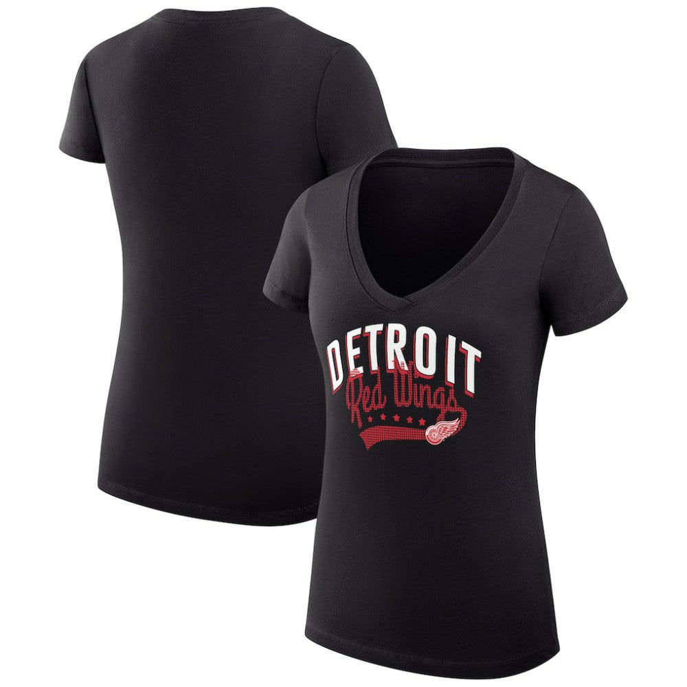 NHL  Detroit Red Wings G-III 4Her by Carl Banks Women's Super-Slim Fit Lightweight Filigree Logo V-Neck T-Shirt – Black