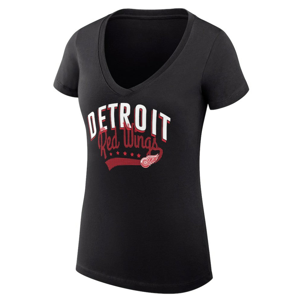 NHL  Detroit Red Wings G-III 4Her by Carl Banks Women's Super-Slim Fit Lightweight Filigree Logo V-Neck T-Shirt – Black