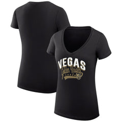 NHL  Vegas Golden Knights G-III 4Her by Carl Banks Women's Super-Slim Fit Lightweight Filigree Logo V-Neck T-Shirt – Black