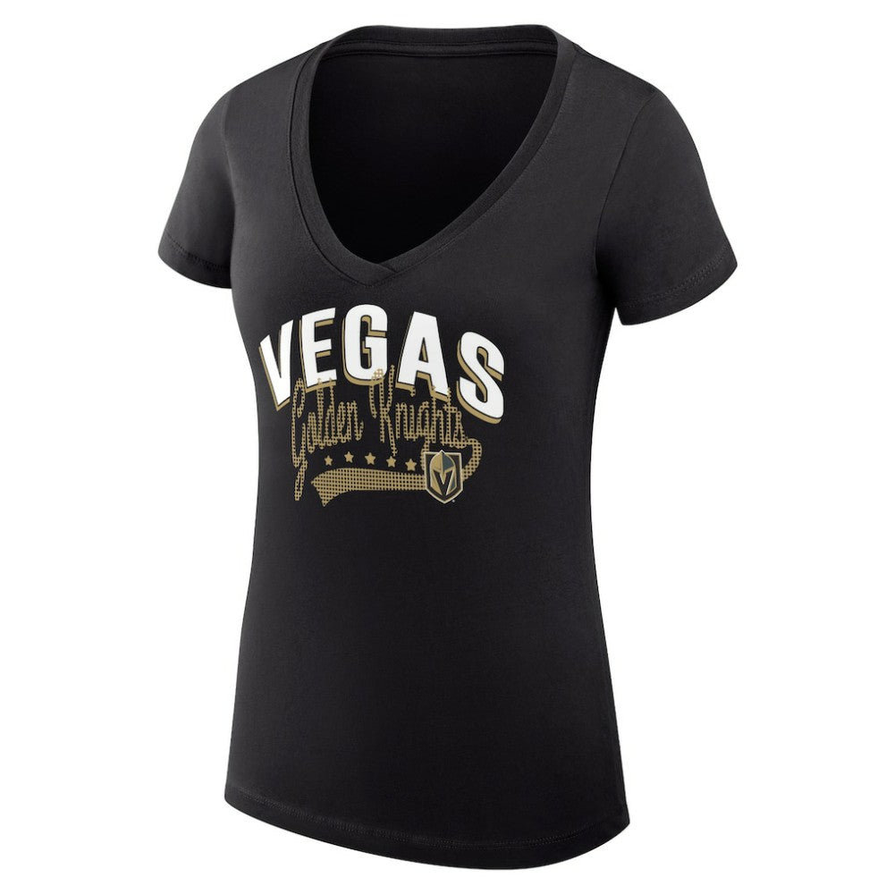 NHL  Vegas Golden Knights G-III 4Her by Carl Banks Women's Super-Slim Fit Lightweight Filigree Logo V-Neck T-Shirt – Black