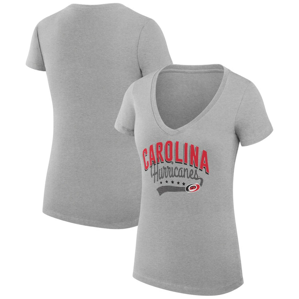 NHL  Carolina Hurricanes G-III 4Her by Carl Banks Women's Super-Slim Fit Lightweight Filigree Logo V-Neck T-Shirt – Gray