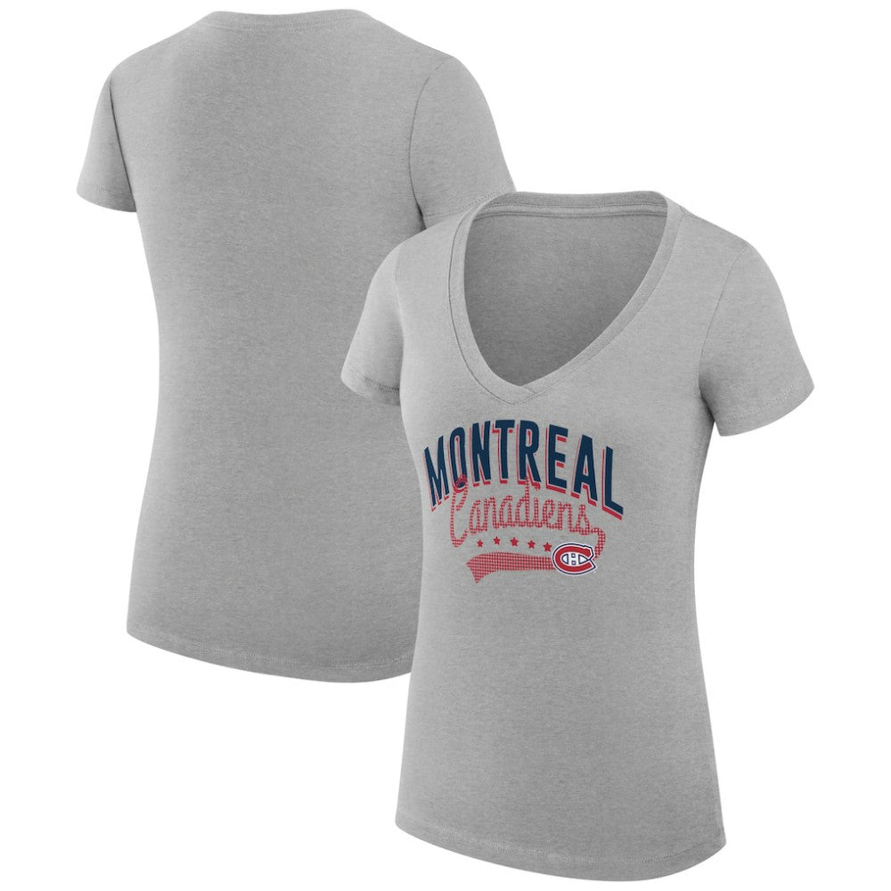 NHL  Montreal Canadiens G-III 4Her by Carl Banks Women's Super-Slim Fit Lightweight Filigree Logo V-Neck T-Shirt – Gray