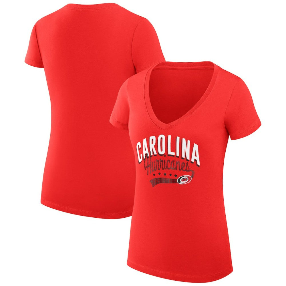 NHL  Carolina Hurricanes G-III 4Her by Carl Banks Women's Super-Slim Fit Lightweight Filigree Logo V-Neck T-Shirt – Red