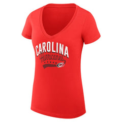 NHL  Carolina Hurricanes G-III 4Her by Carl Banks Women's Super-Slim Fit Lightweight Filigree Logo V-Neck T-Shirt – Red