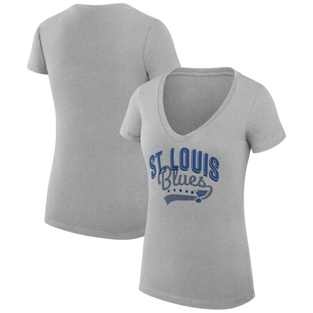 NHL  St. Louis Blues G-III 4Her by Carl Banks Women's Super-Slim Fit Lightweight Filigree Logo V-Neck T-Shirt – Gray