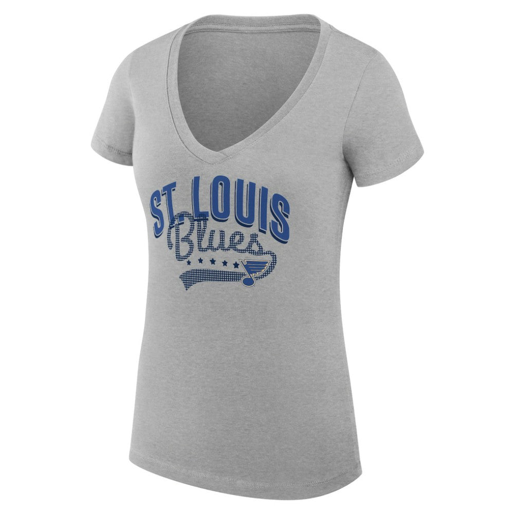 NHL  St. Louis Blues G-III 4Her by Carl Banks Women's Super-Slim Fit Lightweight Filigree Logo V-Neck T-Shirt – Gray