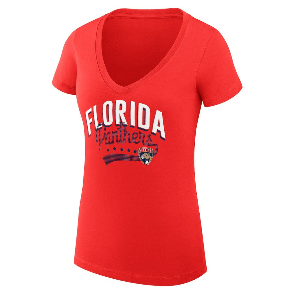 NHL  Florida Panthers G-III 4Her by Carl Banks Women's Super-Slim Fit Lightweight Filigree Logo V-Neck T-Shirt – Red