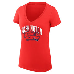 NHL  Washington Capitals G-III 4Her by Carl Banks Women's Super-Slim Fit Lightweight Filigree Logo V-Neck T-Shirt – Red