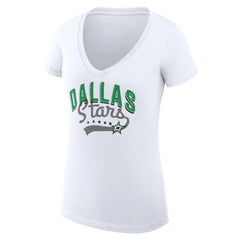 NHL  Dallas Stars G-III 4Her by Carl Banks Women's Super-Slim Fit Lightweight Filigree Logo V-Neck T-Shirt – White