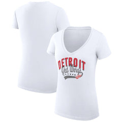 NHL  Detroit Red Wings G-III 4Her by Carl Banks Women's Super-Slim Fit Lightweight Filigree Logo V-Neck T-Shirt – White