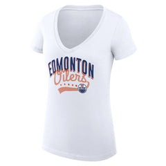NHL  Edmonton Oilers G-III 4Her by Carl Banks Women's Super-Slim Fit Lightweight Filigree Logo V-Neck T-Shirt – White