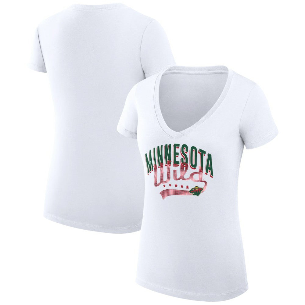 NHL  Minnesota Wild G-III 4Her by Carl Banks Women's Super-Slim Fit Lightweight Filigree Logo V-Neck T-Shirt – White