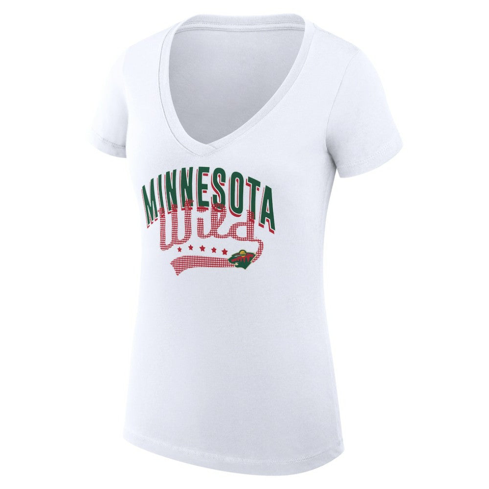 NHL  Minnesota Wild G-III 4Her by Carl Banks Women's Super-Slim Fit Lightweight Filigree Logo V-Neck T-Shirt – White