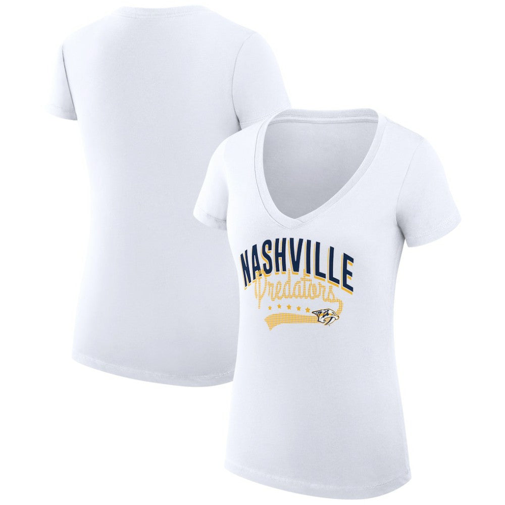 NHL  Nashville Predators G-III 4Her by Carl Banks Women's Super-Slim Fit Lightweight Filigree Logo V-Neck T-Shirt – White