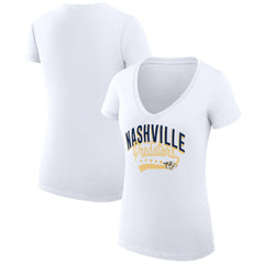NHL  Nashville Predators G-III 4Her by Carl Banks Women's Super-Slim Fit Lightweight Filigree Logo V-Neck T-Shirt – White
