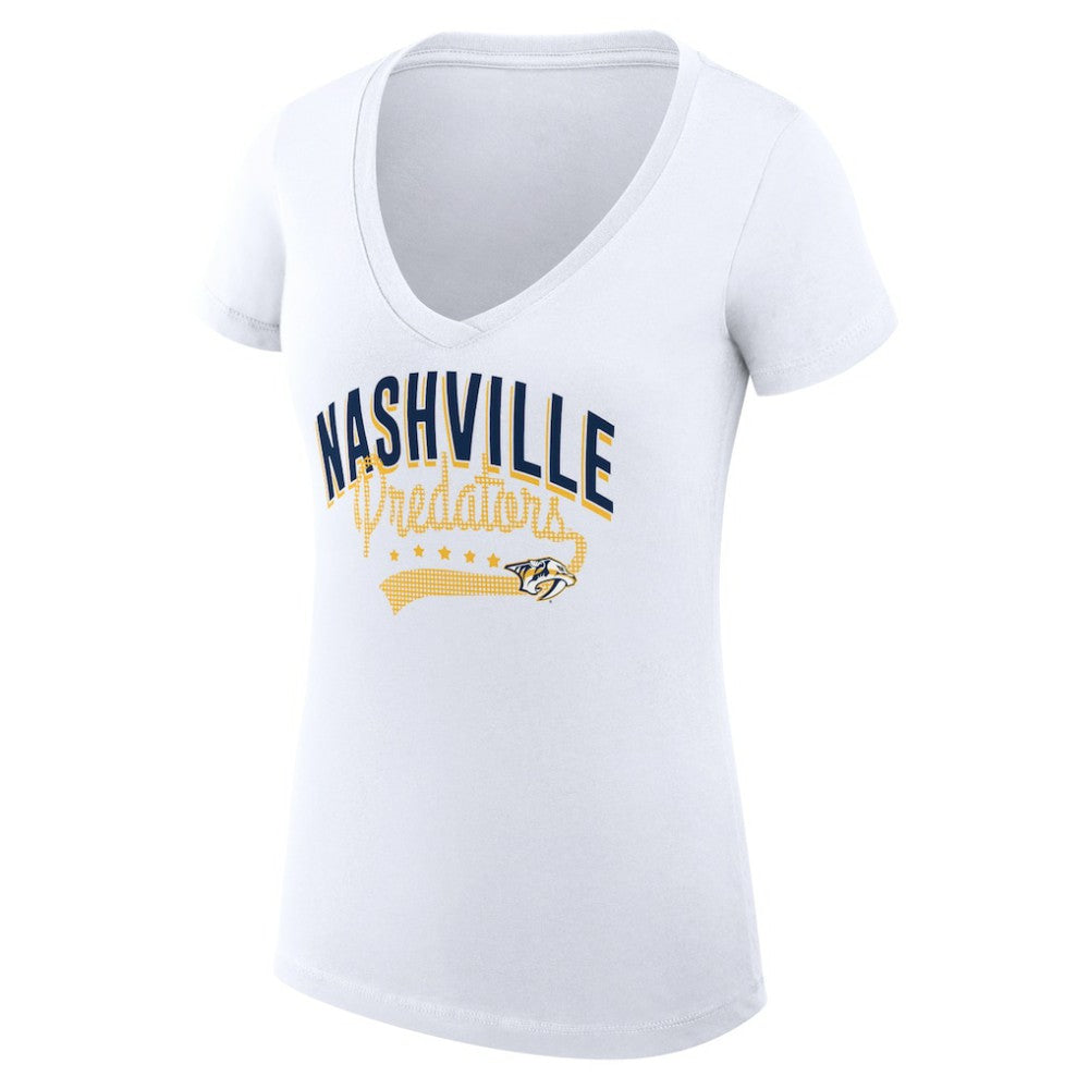 NHL  Nashville Predators G-III 4Her by Carl Banks Women's Super-Slim Fit Lightweight Filigree Logo V-Neck T-Shirt – White