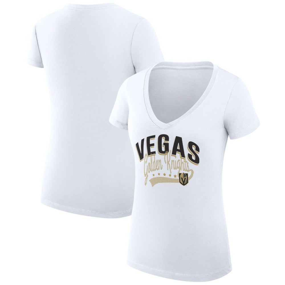 NHL  Vegas Golden Knights G-III 4Her by Carl Banks Women's Super-Slim Fit Lightweight Filigree Logo V-Neck T-Shirt – White