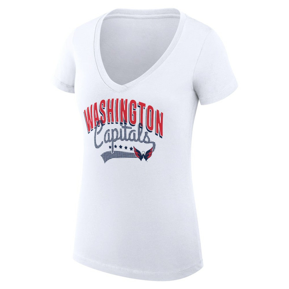 NHL  Washington Capitals G-III 4Her by Carl Banks Women's Super-Slim Fit Lightweight Filigree Logo V-Neck T-Shirt – White