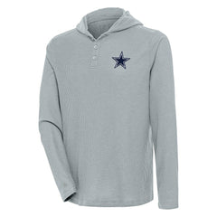 Antigua Strong Hold Long Sleeve Henley Hoodie T-Shirt - Dallas Cowboys