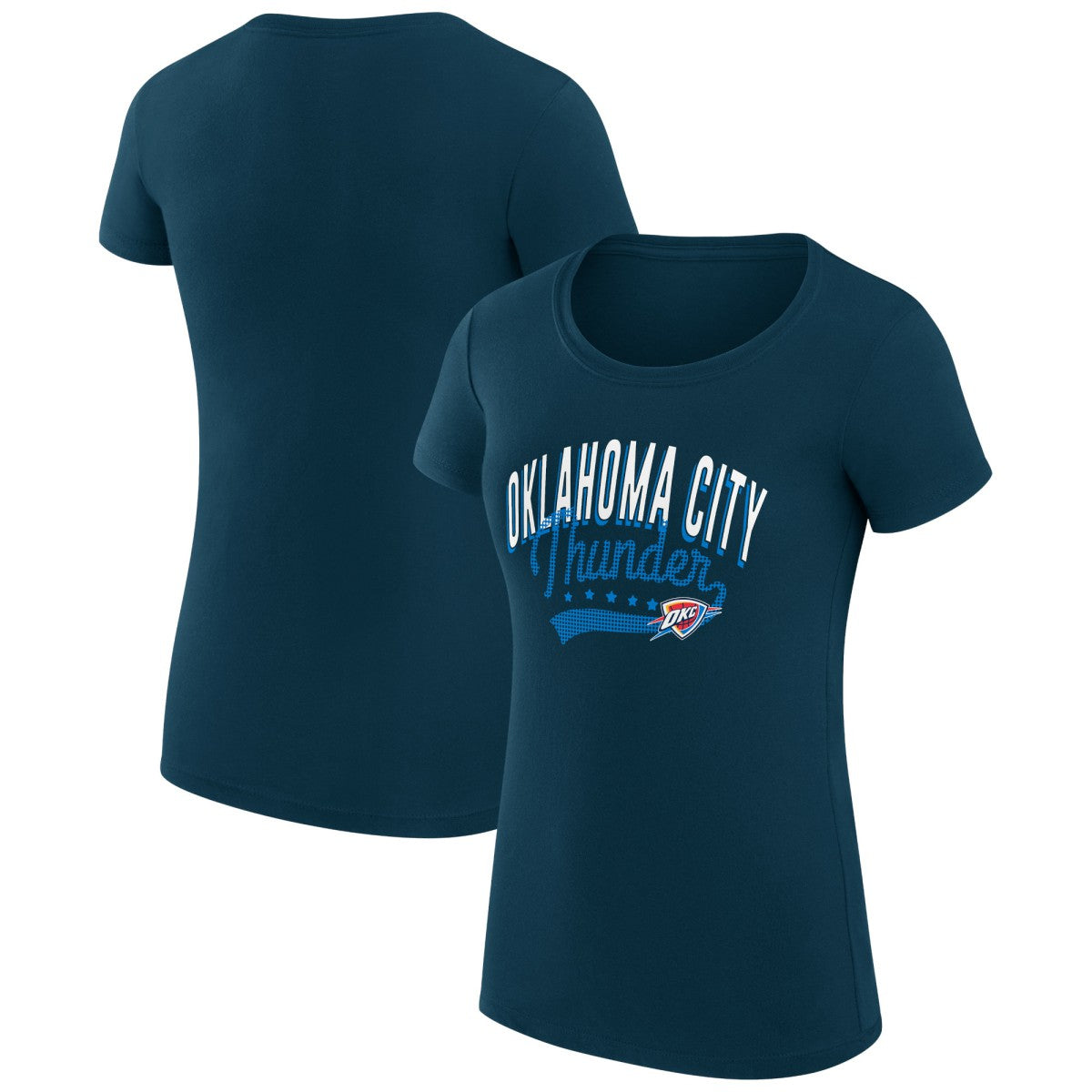 NBA Oklahoma City Thunder G-III 4Her by Carl Banks Women's Super-Slim Fit Lightweight Filigree Logo T-Shirt - Navy for sale