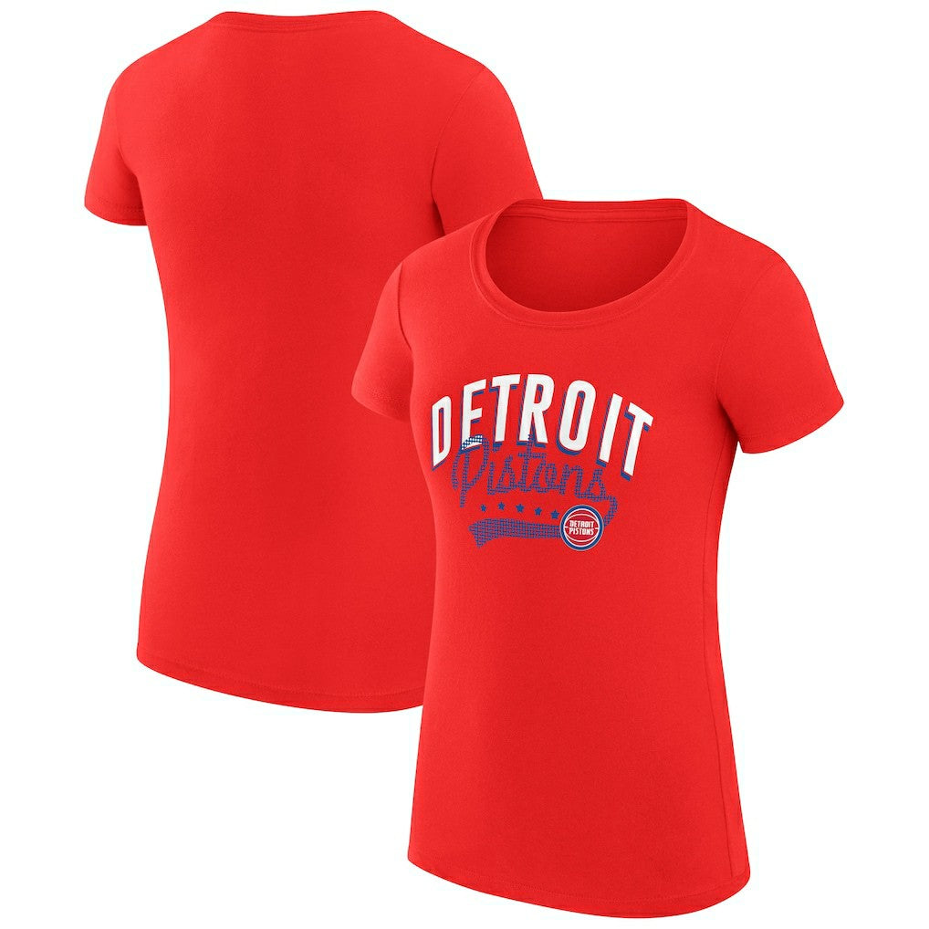 NBA Detroit Pistons G-III 4Her by Carl Banks Women's Super-Slim Fit Lightweight Filigree Logo T-Shirt - Red for sale
