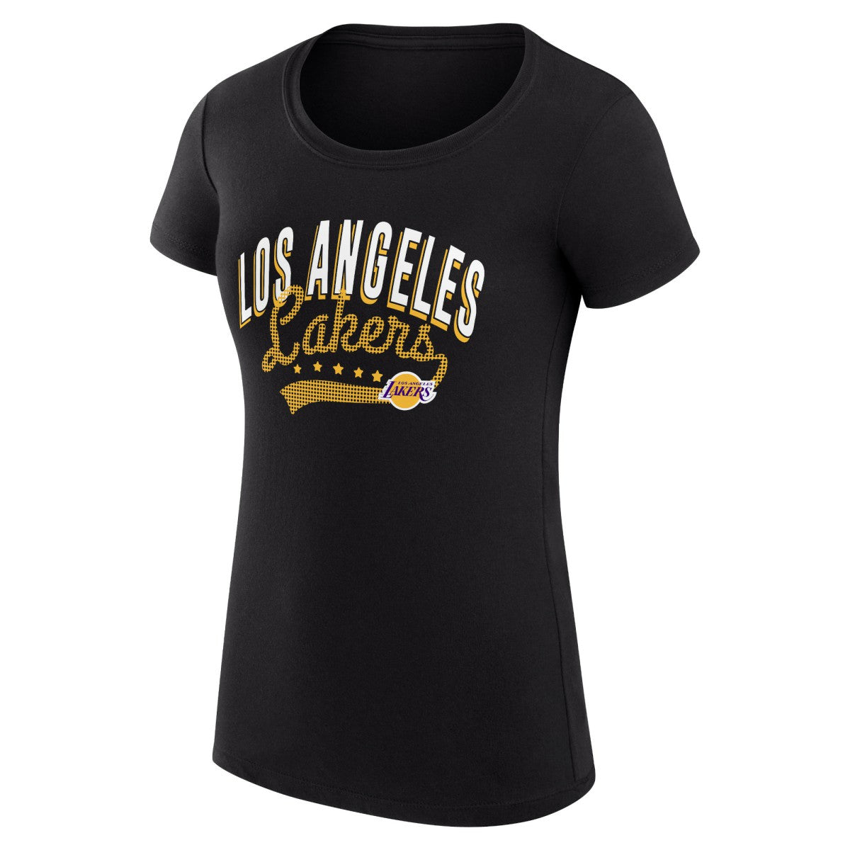 NBA Los Angeles Lakers G-III 4Her by Carl Banks Women's Super-Slim Fit Lightweight Filigree Logo T-Shirt - Black shop