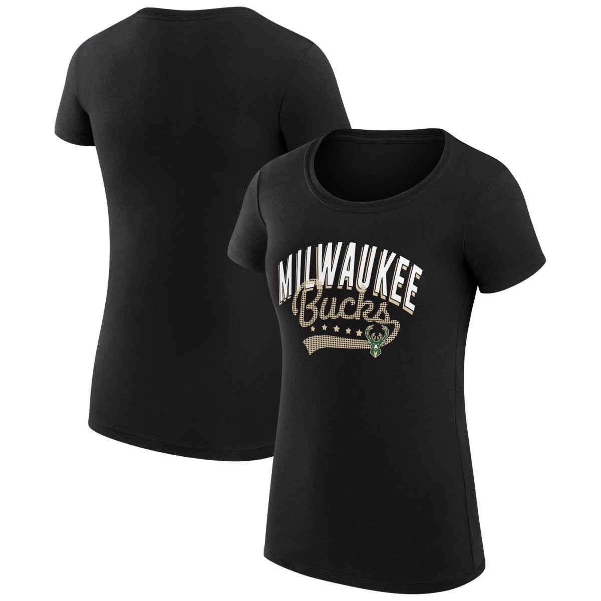 NBA Milwaukee Bucks G-III 4Her by Carl Banks Women's Super-Slim Fit Lightweight Filigree Logo T-Shirt - Black on sale