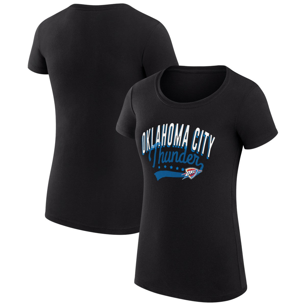NBA Oklahoma City Thunder G-III 4Her by Carl Banks Women's Super-Slim Fit Lightweight Filigree Logo T-Shirt - Black for sale