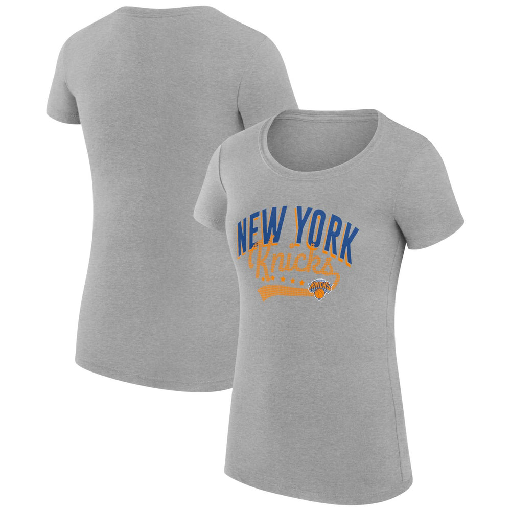 NBA New York Knicks G-III 4Her by Carl Banks Women's Super-Slim Fit Lightweight Filigree Logo T-Shirt - Heather Gray outlet