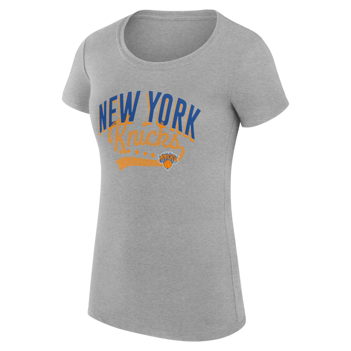 NBA New York Knicks G-III 4Her by Carl Banks Women's Super-Slim Fit Lightweight Filigree Logo T-Shirt - Heather Gray outlet