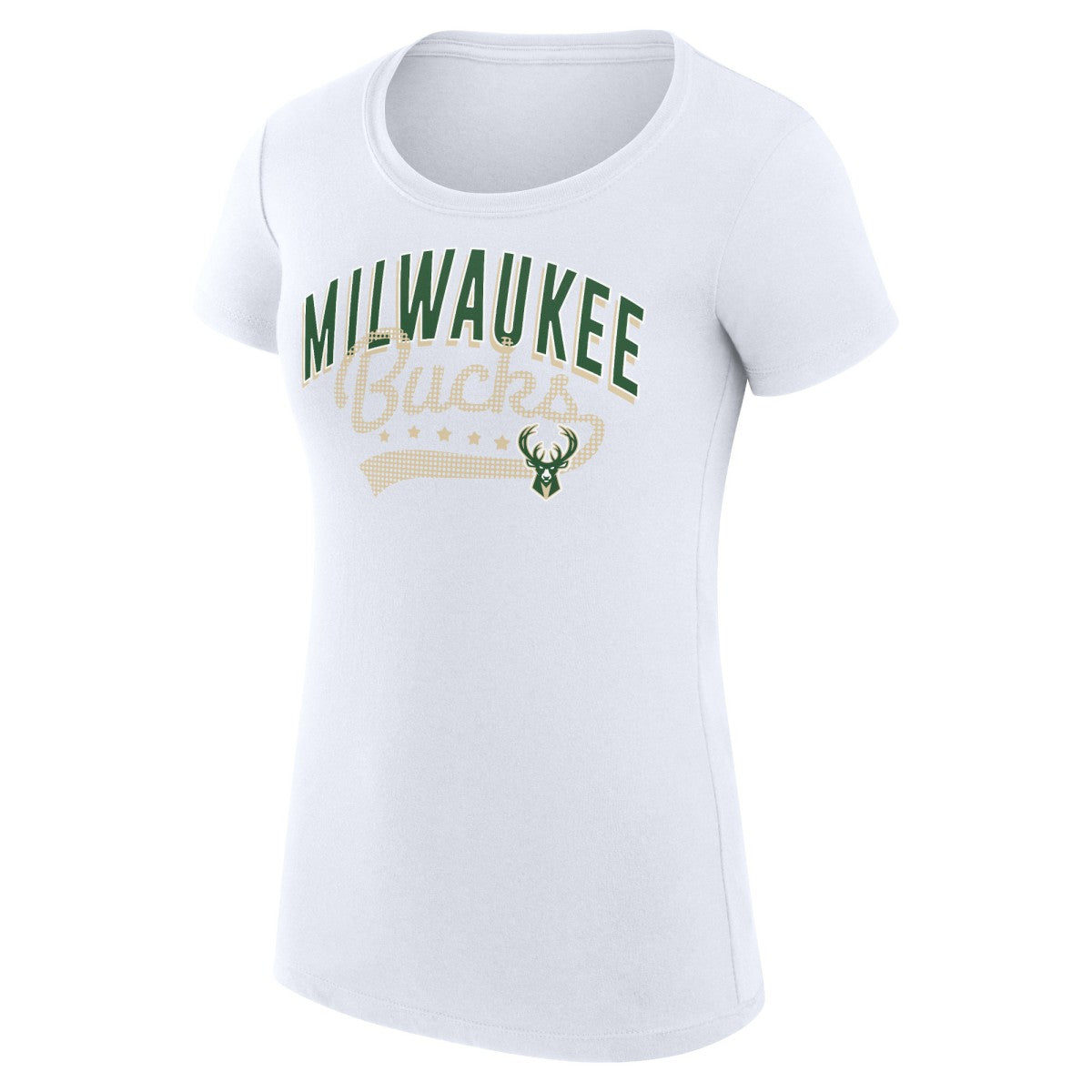 NBA Milwaukee Bucks G-III 4Her by Carl Banks Women's Super-Slim Fit Lightweight Filigree Logo T-Shirt - White outlet