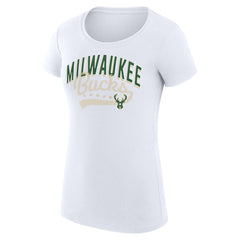 NBA Milwaukee Bucks G-III 4Her by Carl Banks Women's Super-Slim Fit Lightweight Filigree Logo T-Shirt - White outlet