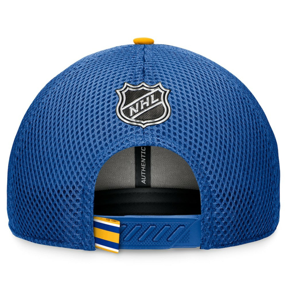 NHL Royal Buffalo Sabres Fanatics 2024 NHL Draft On Stage Trucker Adjustable Hat