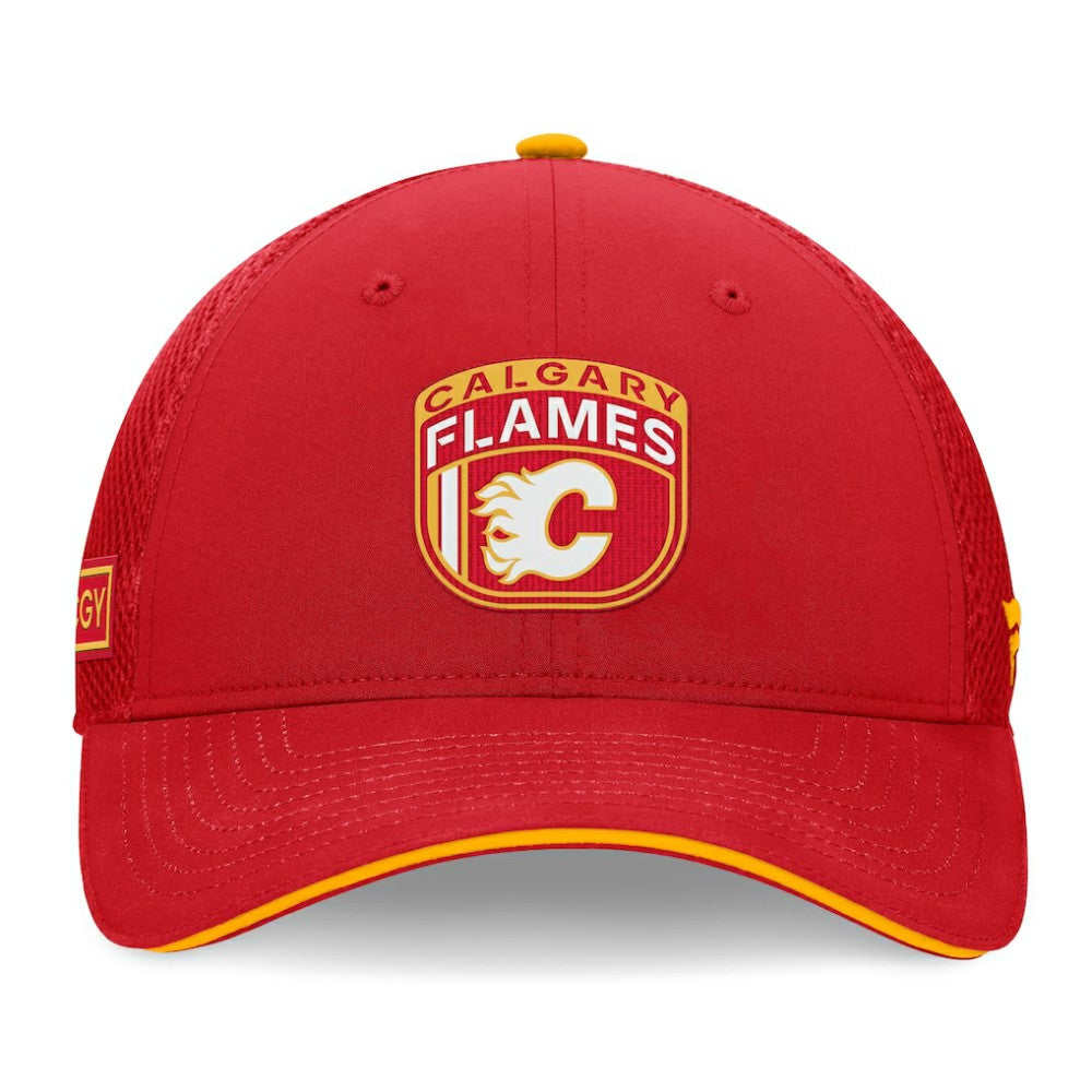 NHL Red Calgary Flames Fanatics 2024 NHL Draft On Stage Trucker Adjustable Hat