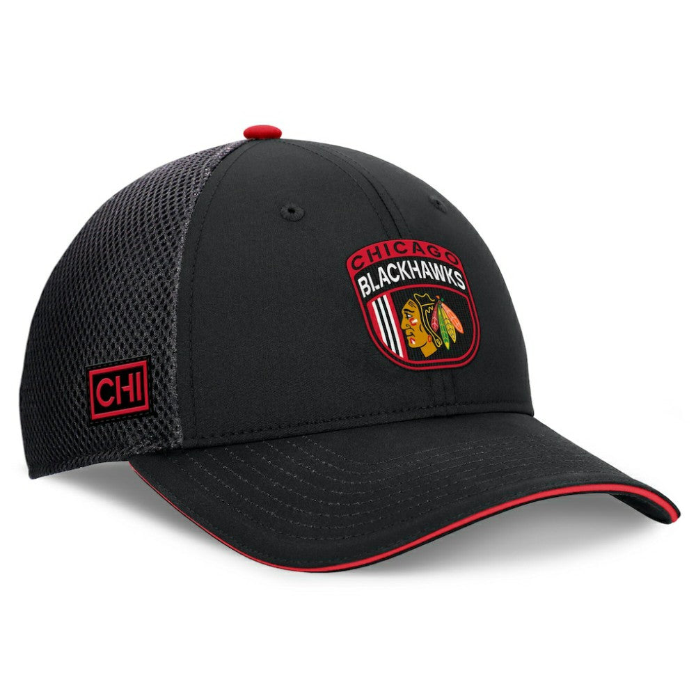 NHL Black Chicago Blackhawks Fanatics 2024 NHL Draft On Stage Trucker Adjustable Hat