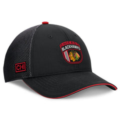 NHL Black Chicago Blackhawks Fanatics 2024 NHL Draft On Stage Trucker Adjustable Hat