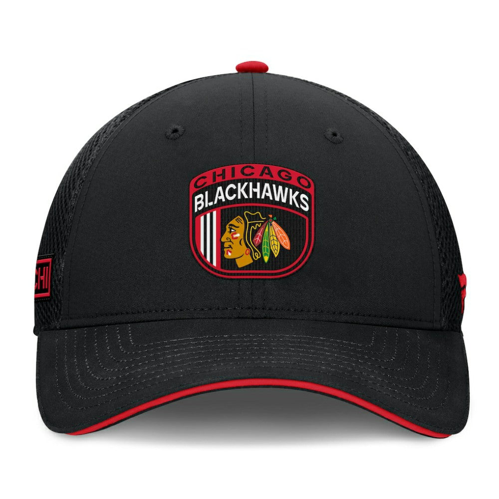 NHL Black Chicago Blackhawks Fanatics 2024 NHL Draft On Stage Trucker Adjustable Hat