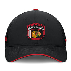 NHL Black Chicago Blackhawks Fanatics 2024 NHL Draft On Stage Trucker Adjustable Hat