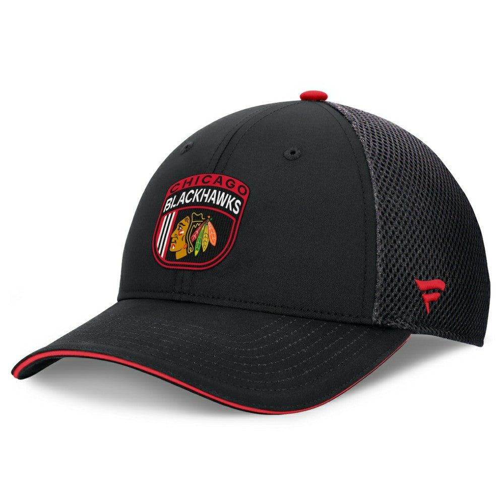 NHL Black Chicago Blackhawks Fanatics 2024 NHL Draft On Stage Trucker Adjustable Hat