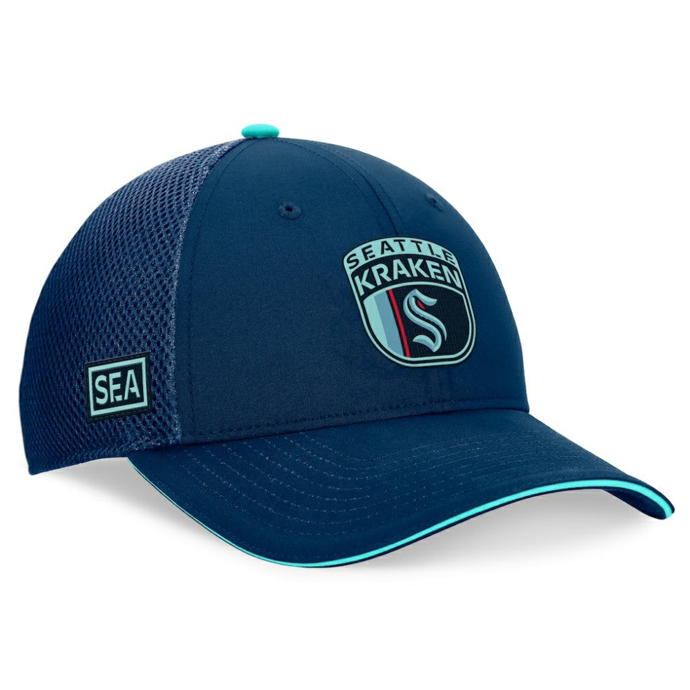 NHL Deep Sea Blue Seattle Kraken Fanatics 2024 NHL Draft On Stage Trucker Adjustable Hat