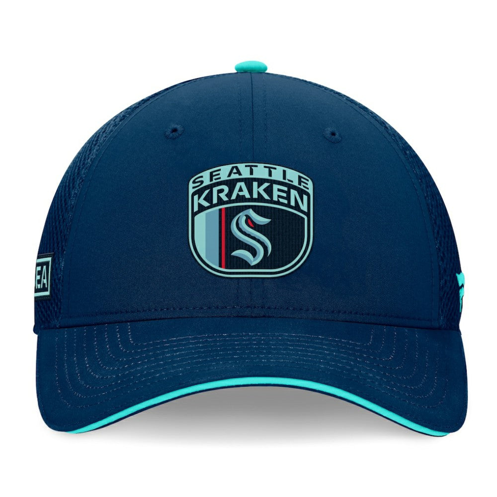NHL Deep Sea Blue Seattle Kraken Fanatics 2024 NHL Draft On Stage Trucker Adjustable Hat